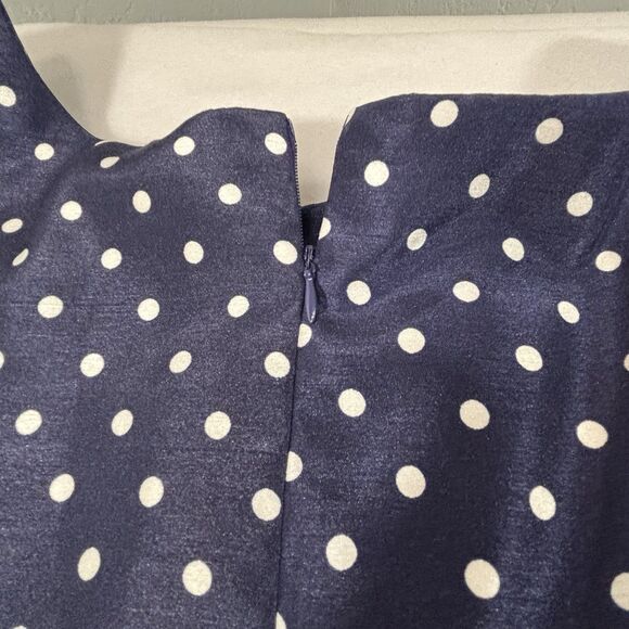 Signature By Robbie Bee Blue Polka Dot Dress Sleeveless Cinched Waist - Picture 6 of 13